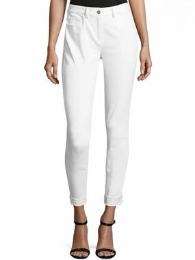 St. John WHITE Bardot Cropped Cuffed Jeans Size 8